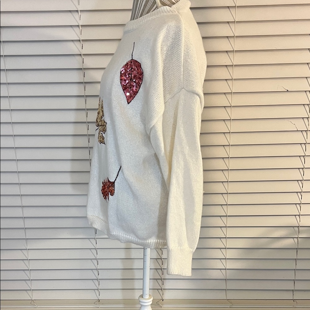 SHEIN White Sweater with Sequin Leaf Accents - Picture 5 of 12